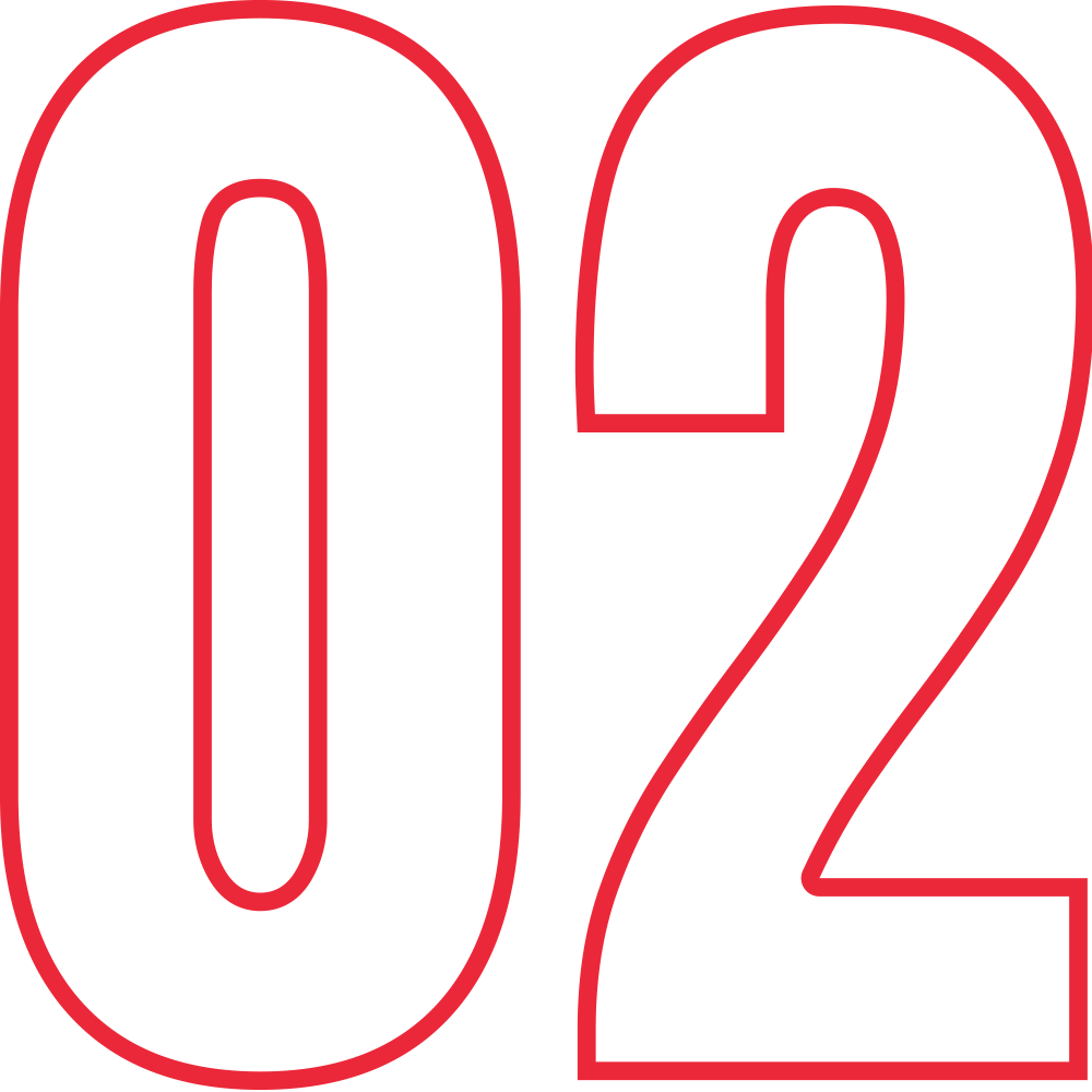 Large red outlined digits 0 and 2 on a white background (forming 02).