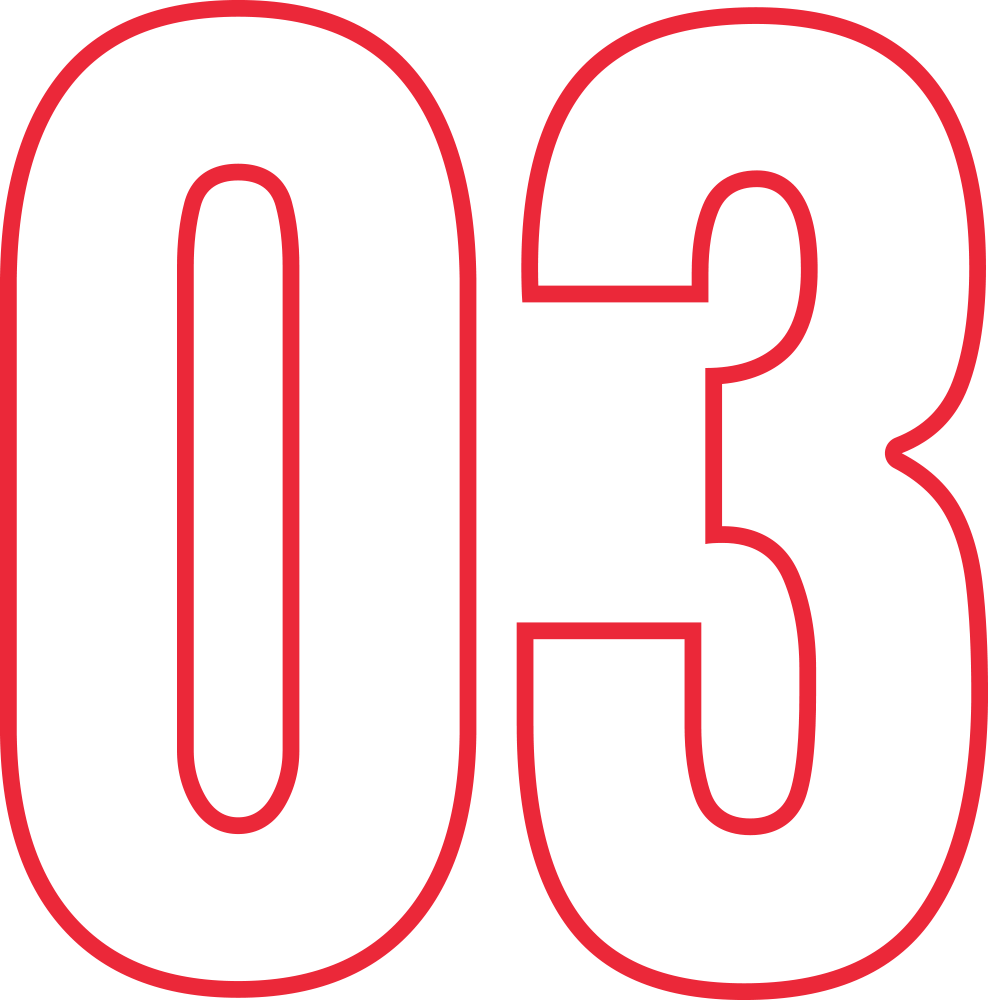 Large red outlined number 03 on a transparent/background-free canvas